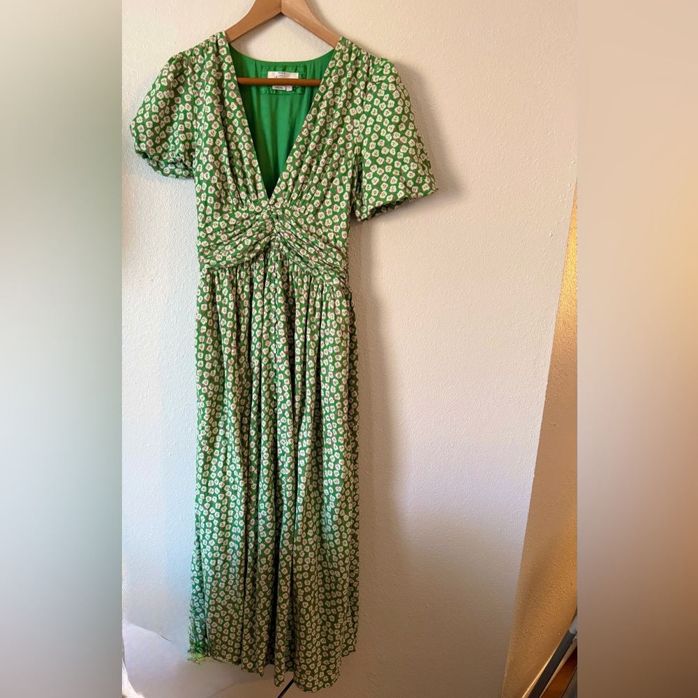 Anthropologie Green Floral Maxi Dress